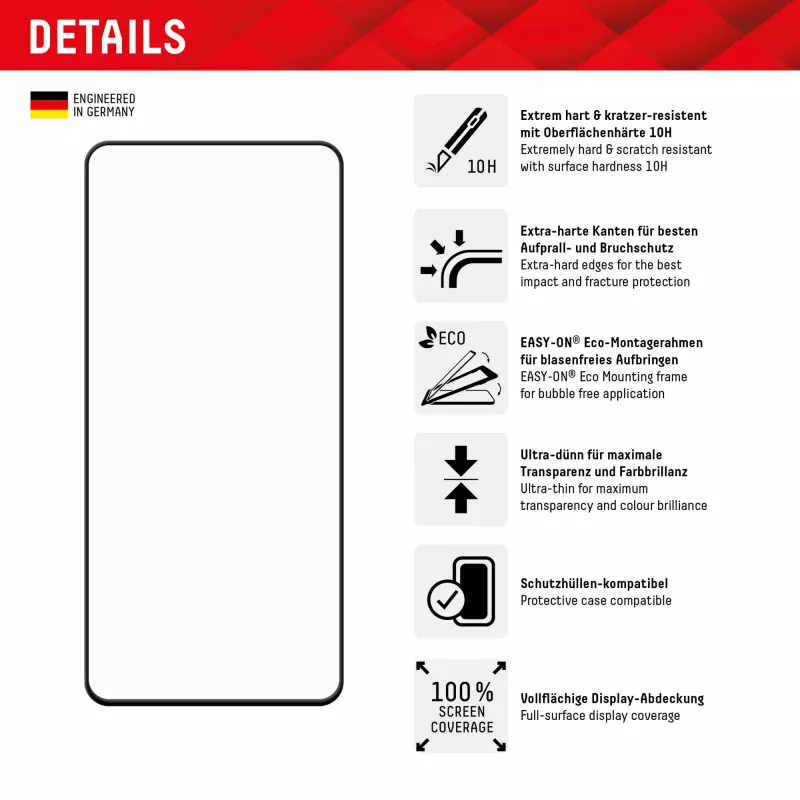 Displex Premium Ochrona ekranu (Full Cover, 10H) dla Samsung Galaxy S22+/S23+, Eco Mounting Frame, Full Cover