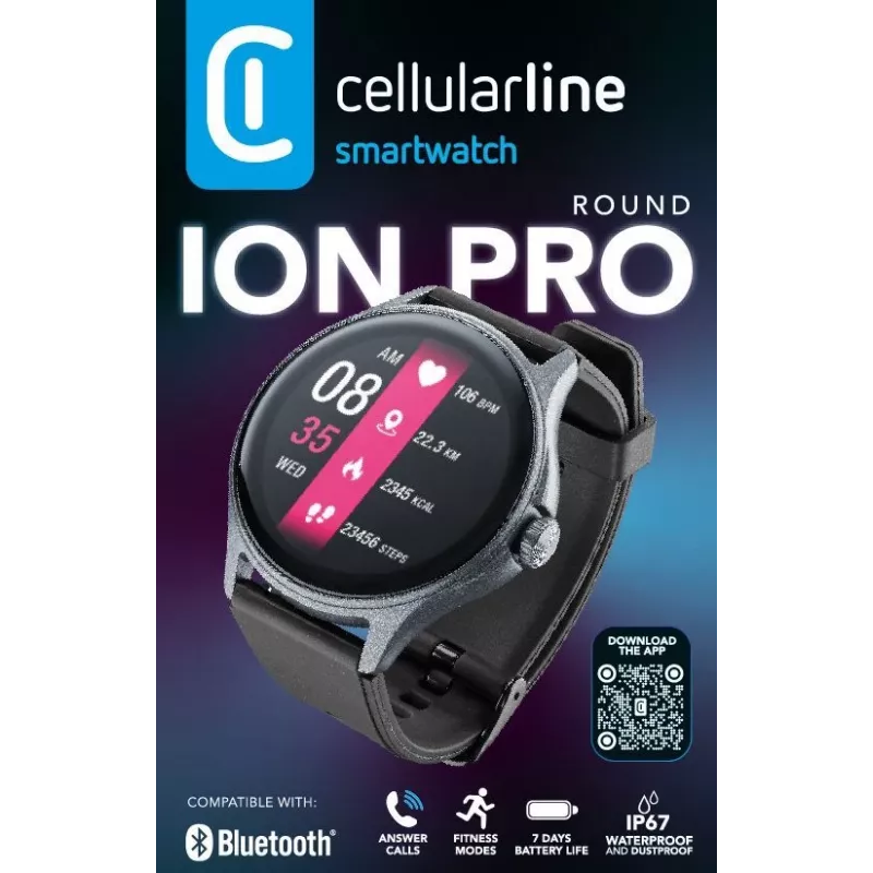 Cellularline ION PRO Round Bluetooth® smartwatch z aplikacją, 3,51 cm (1,38 cala), TFT, ekran dotykowy, 0,00064 GB, 98 g