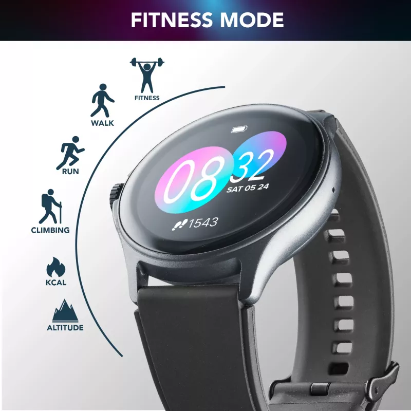 Cellularline ION PRO Round Bluetooth® smartwatch z aplikacją, 3,51 cm (1,38 cala), TFT, ekran dotykowy, 0,00064 GB, 98 g