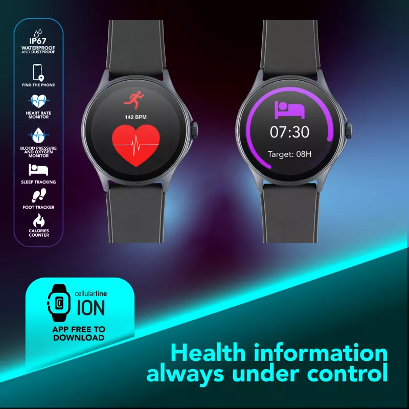 Cellularline ION PRO Round Bluetooth® smartwatch z aplikacją, 3,51 cm (1,38 cala), TFT, ekran dotykowy, 0,00064 GB, 98 g