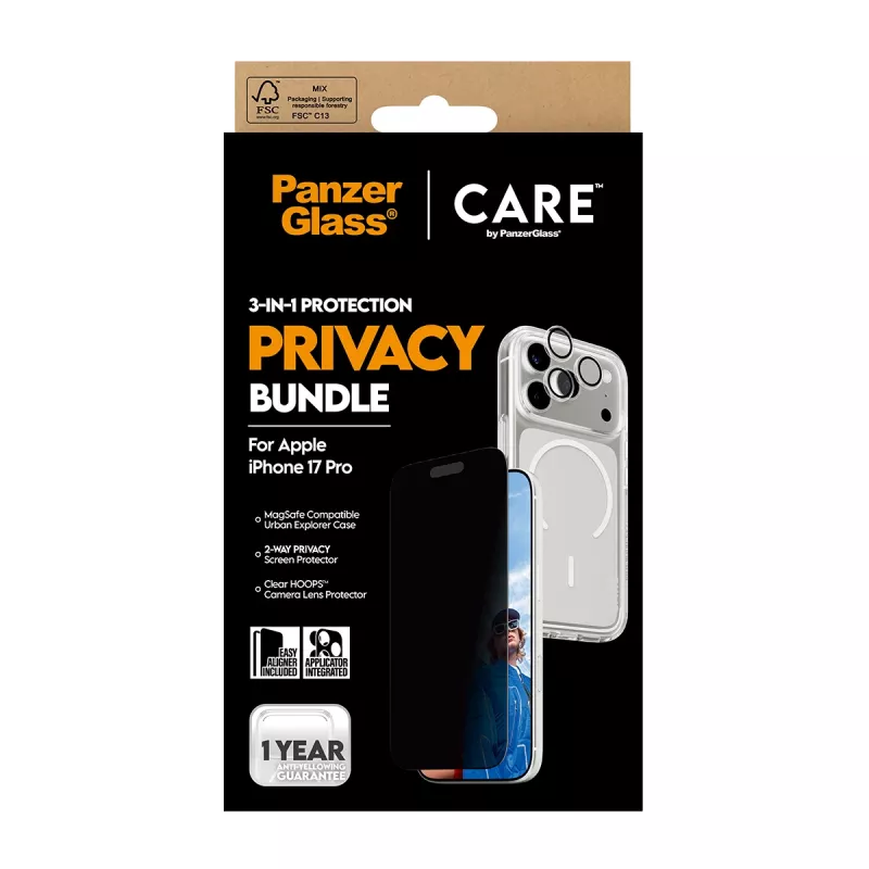 Etui prywatności PanzerGlass dla iPhone 17 Pro 3-w-1 — seria CARE, ochrona prywatności, zintegrowana osłona aparatu