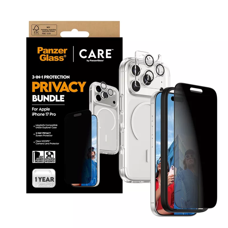 Etui prywatności PanzerGlass dla iPhone 17 Pro 3-w-1 — seria CARE, ochrona prywatności, zintegrowana osłona aparatu