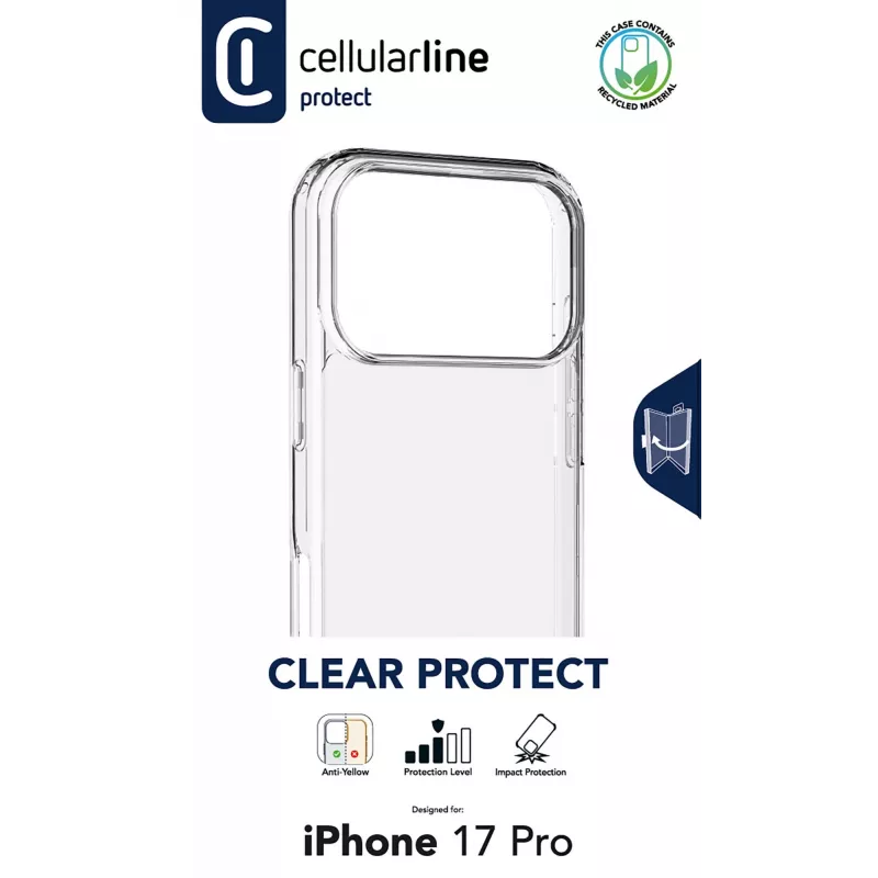 Cellularline Clear Protect - twarde etui iPhone 17 Pro z gumowanymi krawędziami