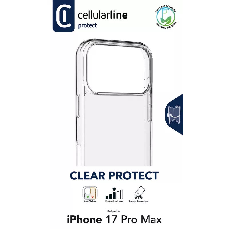 Cellularline Clear Protect - iPhone 17 Pro Max twarde etui z gumowymi krawędziami
