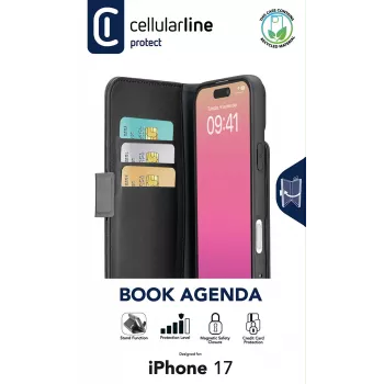 Cellularline Book Agenda - etui książkowe iPhone 17 ze skóry ekologicznej z zamknięciem magnetycznym