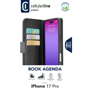 Cellularline Book Agenda - etui z efektem skóry dla iPhone 17 Pro z magnetycznym zapięciem