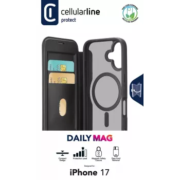 Cellularline Daily Mag - iPhone 17 etui książkowe z półprzezroczystym twardym tyłem kompatybilne z ekosystemem Magsafe®