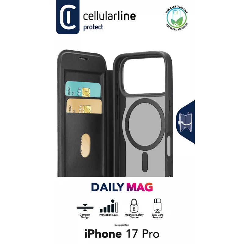 Cellularline Daily Mag - iPhone 17 Pro Book cover with semi-transparent hard back Kompatybilny with Magsafe® ecosystem