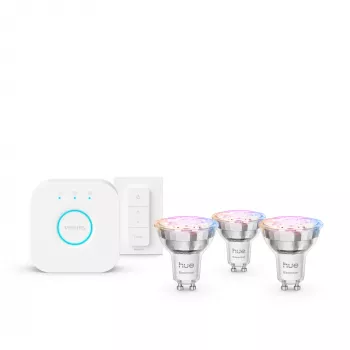 Philips Hue biały and colour ambience Zestaw startowy Essential: 3 inteligentne żarówki GU10 (345 lm) + ściemniacz
