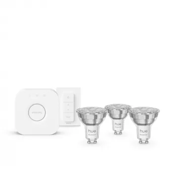 Philips Hue biały and colour ambience Zestaw startowy Essential: 3 inteligentne żarówki GU10 (345 lm) + ściemniacz