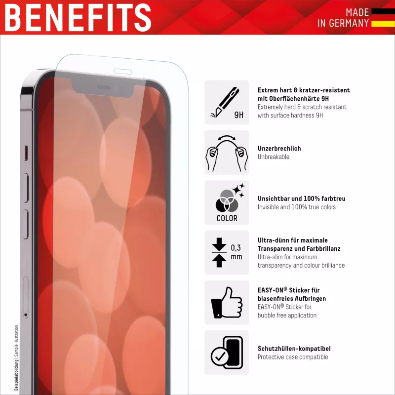 Displex Smart Glass (9H) dla Apple iPhone 13/13 Pro, naklejka montażowa, niezniszczalne