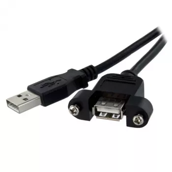 StarTech.com 1 ft Panel Mount USB kabel A to A - F/M, 0,3 m, USB A, USB A, USB 2.0, Męski/Żeński, Czarny