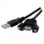 StarTech.com 1 ft Panel Mount USB kabel A to A - F/M, 0,3 m, USB A, USB A, USB 2.0, Męski/Żeński, Czarny