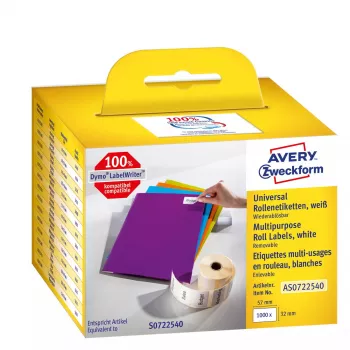 Samoprzylepne usuwalne etykiety prostokątne Avery AS0722540 — 32 × 57 mm, białe, 1000 szt.