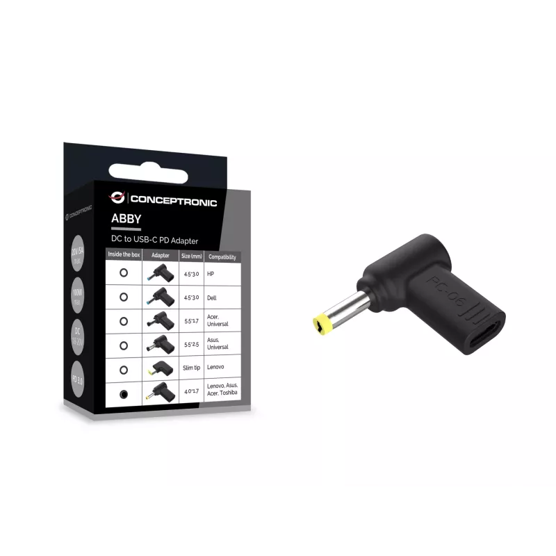 Adapter DC na USB-C Conceptronic ABBY15PC06, Lenovo/Asus/Acer/Toshiba 4,0x1,7 mm, 18-20 V