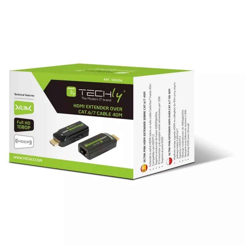 Techly IDATA EXT-E70S Przedłużacz AV Nadajnik i odbiornik AV Czarny
