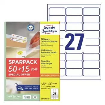 Samoprzylepna etykieta do drukarek AVERY L4737REV-65 Biała 6,35x2,96 cm