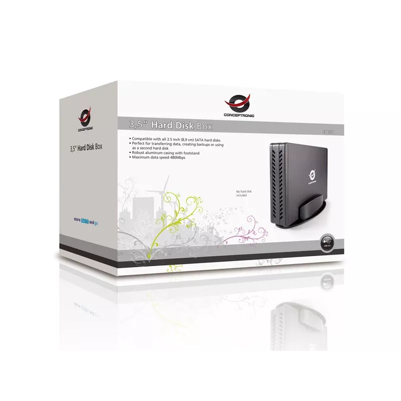 Conceptronic 3.5 cala Obudowa na dysk twardy, Obudowa HDD, 3.5 cala, Serial ATA, Serial ATA II, Serial ATA III, 0,48 Gbit/s, Łączność USB, Czarny