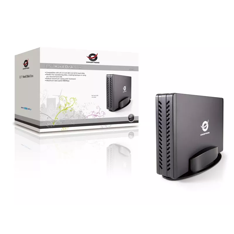 Conceptronic 3.5 cala Obudowa na dysk twardy, Obudowa HDD, 3.5 cala, Serial ATA, Serial ATA II, Serial ATA III, 0,48 Gbit/s, Łączność USB, Czarny