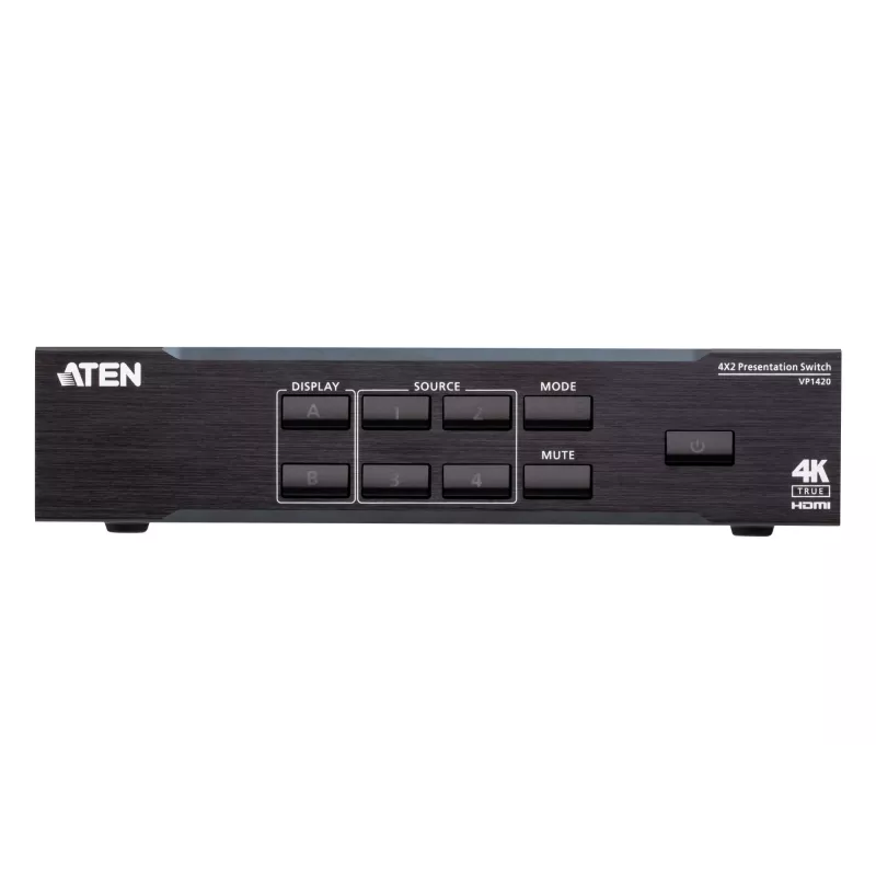ATEN 4 x 2 True 4K Presentation Matrix Switch, Media presentation matrix switcher, 4096 x 2160 pikseli, 4096 x 2160, 3840 x 2160, Czarny, Metal, Przyciski