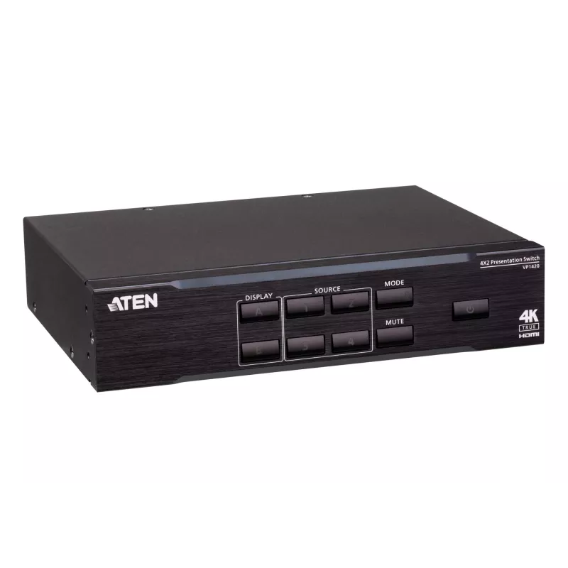 ATEN 4 x 2 True 4K Presentation Matrix Switch, Media presentation matrix switcher, 4096 x 2160 pikseli, 4096 x 2160, 3840 x 2160, Czarny, Metal, Przyciski