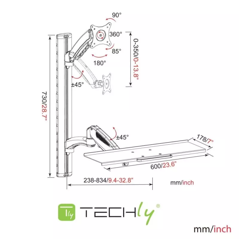 Uchwyt do monitora Techly ICA-PLW 02, ścienny, 68,6 cm (27 cali), srebrny