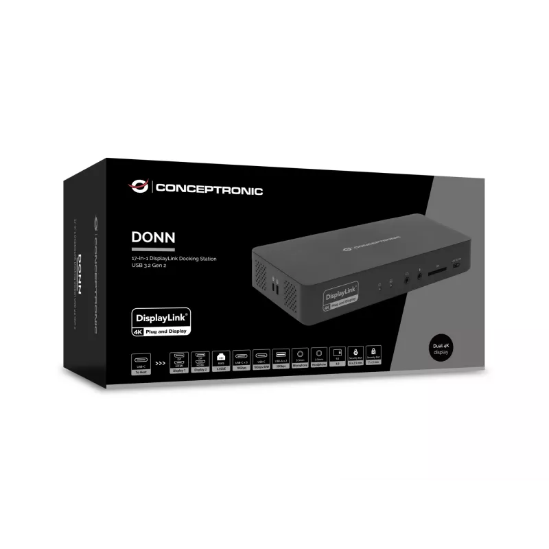 Conceptronic DONN31B 17-w-1 stacja dokująca DisplayLink USB 3.2 Gen 2