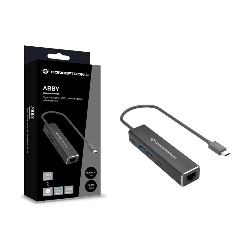 Adapter Ethernet Conceptronic ABBY14B 2,5G USB 3.2 Gen 1 z hubem USB, 2,5GbE, USB-A x 2, USB-C x 2