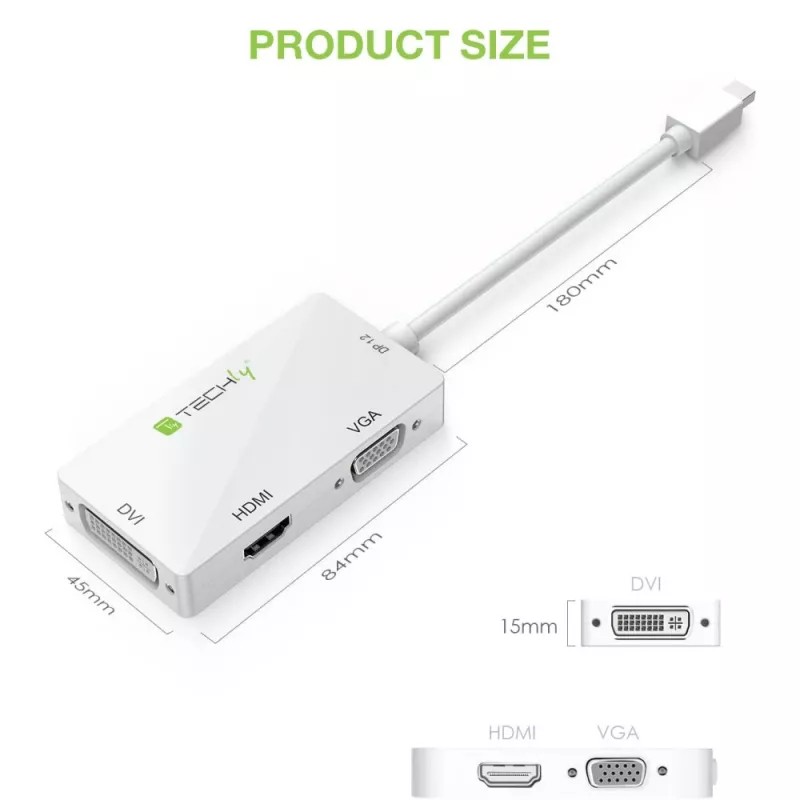 Techly Adapter 3 w 1 Mini DisplayPort (Thunderbolt) na HDMI / DVI / VGA IADAP MDP-COMBOF12