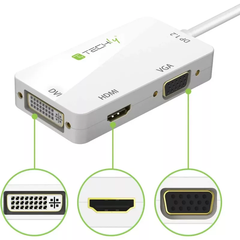 Techly Adapter 3 w 1 Mini DisplayPort (Thunderbolt) na HDMI / DVI / VGA IADAP MDP-COMBOF12