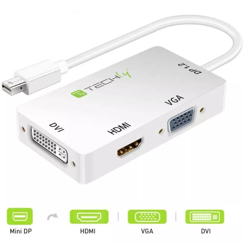 Techly Adapter 3 w 1 Mini DisplayPort (Thunderbolt) na HDMI / DVI / VGA IADAP MDP-COMBOF12
