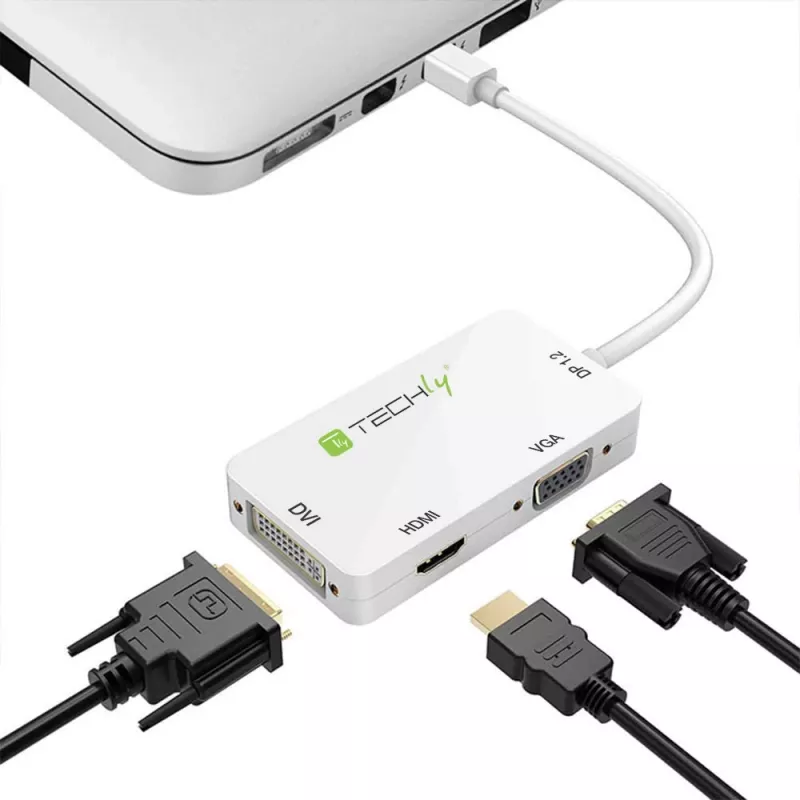 Techly Adapter 3 w 1 Mini DisplayPort (Thunderbolt) na HDMI / DVI / VGA IADAP MDP-COMBOF12