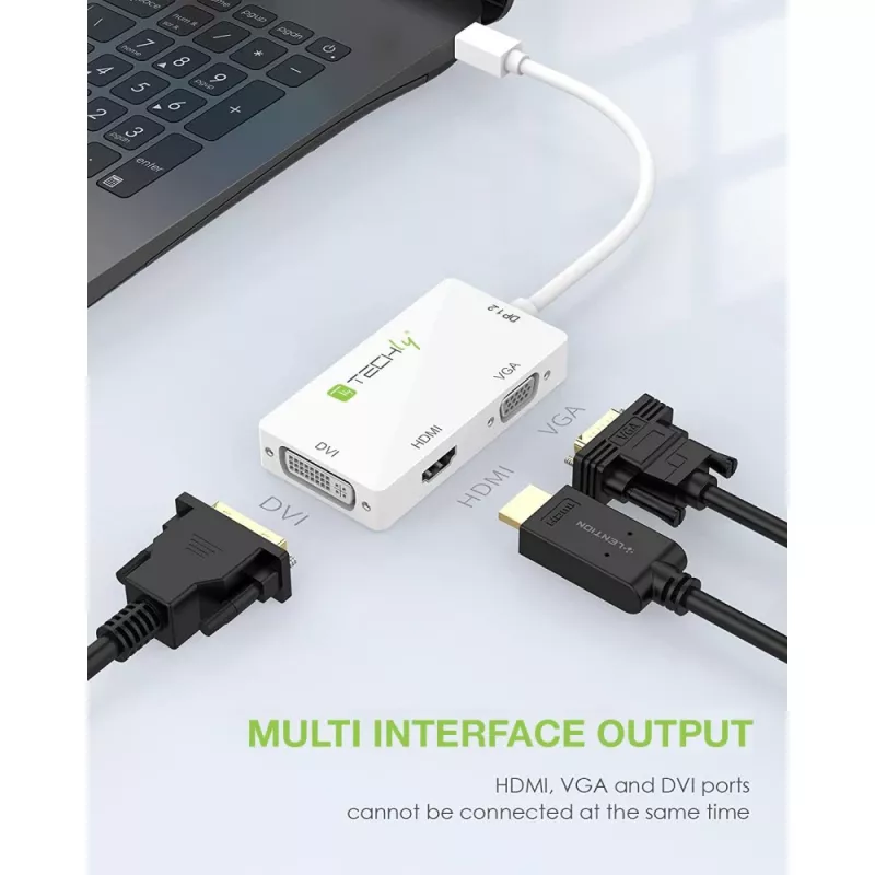 Techly Adapter 3 w 1 Mini DisplayPort (Thunderbolt) na HDMI / DVI / VGA IADAP MDP-COMBOF12