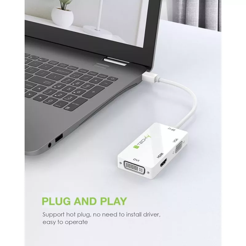 Techly Adapter 3 w 1 Mini DisplayPort (Thunderbolt) na HDMI / DVI / VGA IADAP MDP-COMBOF12