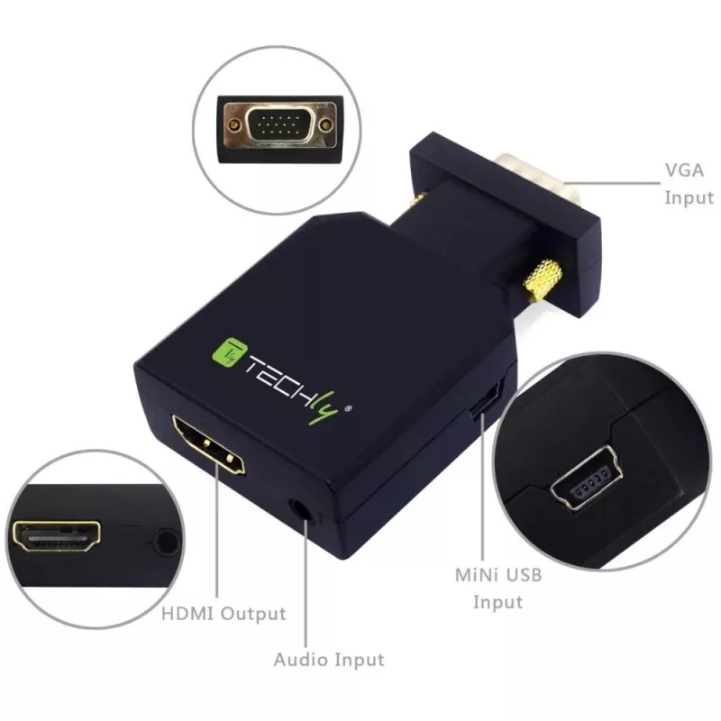 Techly Mini Converter VGA and Audio to HDMI IDATA VGA-HDMINI