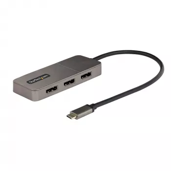 StarTech.com 3-portowy adapter USB-C do wielu monitorów, koncentrator MST USB Type-C na 3x DisplayPort 1.4, potrójny przedłużacz/rozdzielacz ekranu laptopa 4K 60 Hz DP, HDR, dodatkowo długi wbudowany kabel — tylko Windows