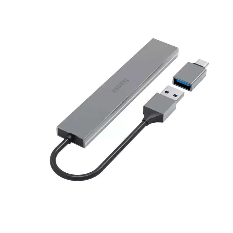 Hama 00200141 hub interfejsowy USB 3.2 Gen 1 (3.1 Gen 1) Type-A 5000 Mbit/s Szary