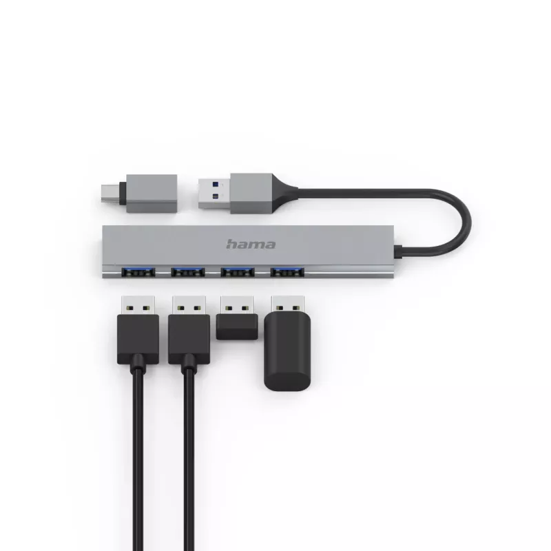 Hama 00200141 hub interfejsowy USB 3.2 Gen 1 (3.1 Gen 1) Type-A 5000 Mbit/s Szary
