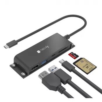 Techly IADAP-USBC-935 stacja dokująca/replikator portów do laptopa Przewodowa USB 3.2 Gen 1 (3.1 Gen 1) Type-C Czarny