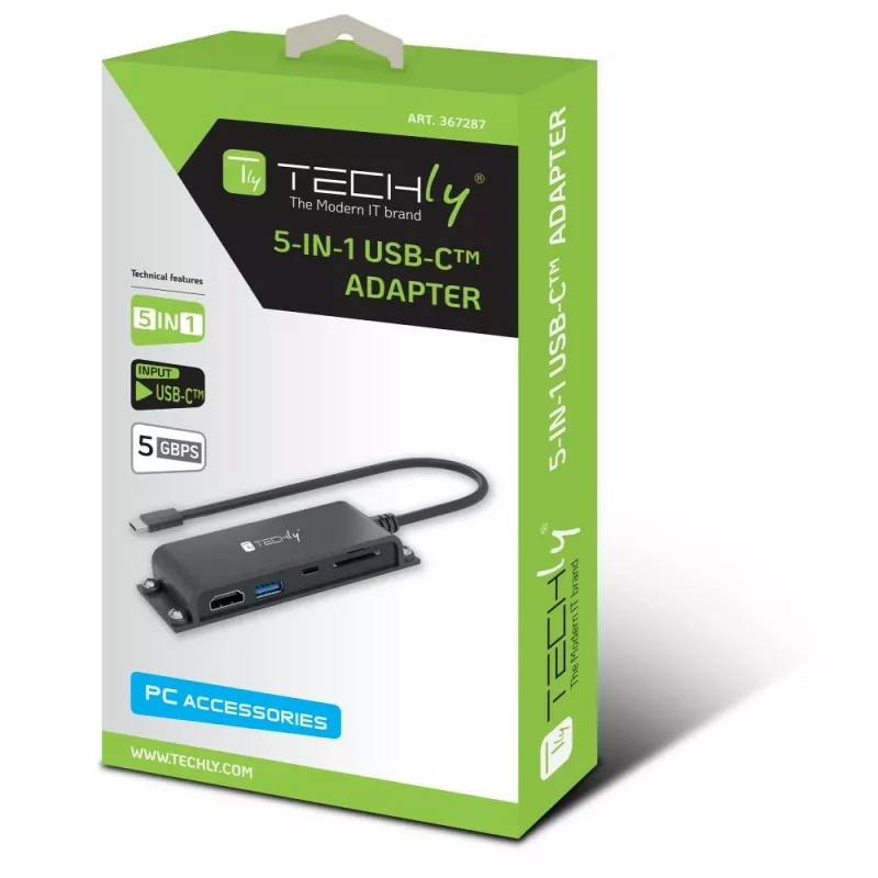 Techly IADAP-USBC-935 stacja dokująca/replikator portów do laptopa Przewodowa USB 3.2 Gen 1 (3.1 Gen 1) Type-C Czarny