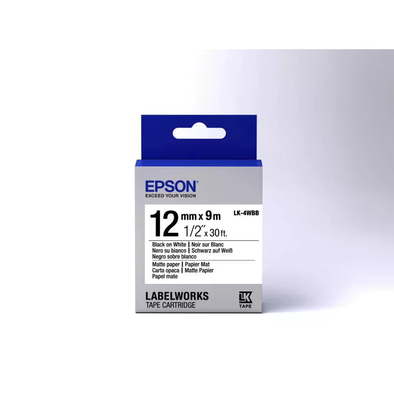 Kaseta z etykietami Epson Matte Paper LK-4WBB Czarny/Biały 12mm (9m)