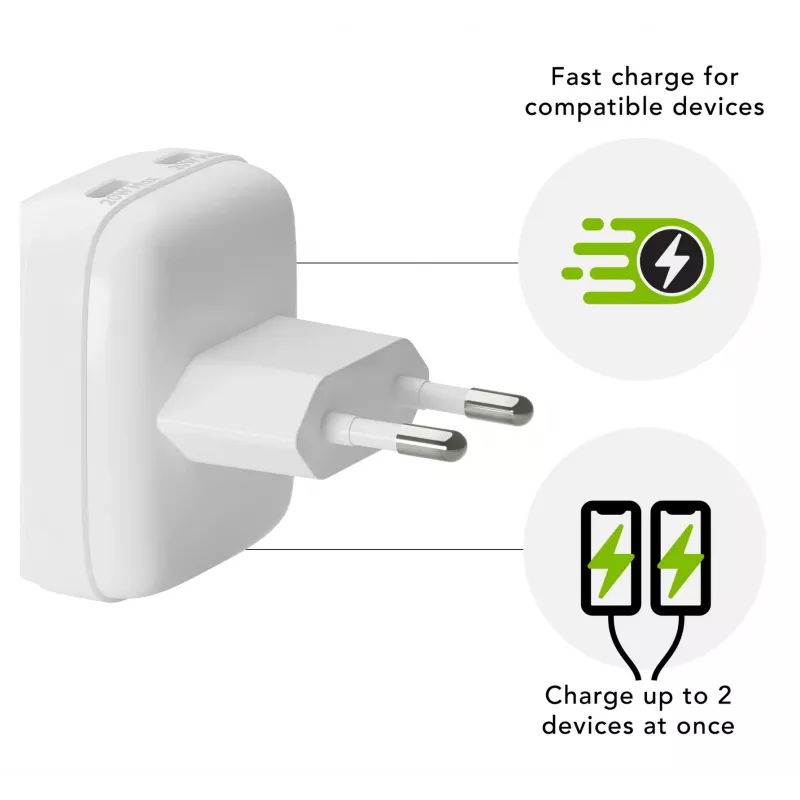 Ładowarka sieciowa bramante re-charge Pro EU płaski 2×USB-C 20W biała (do użytku wewnętrznego)