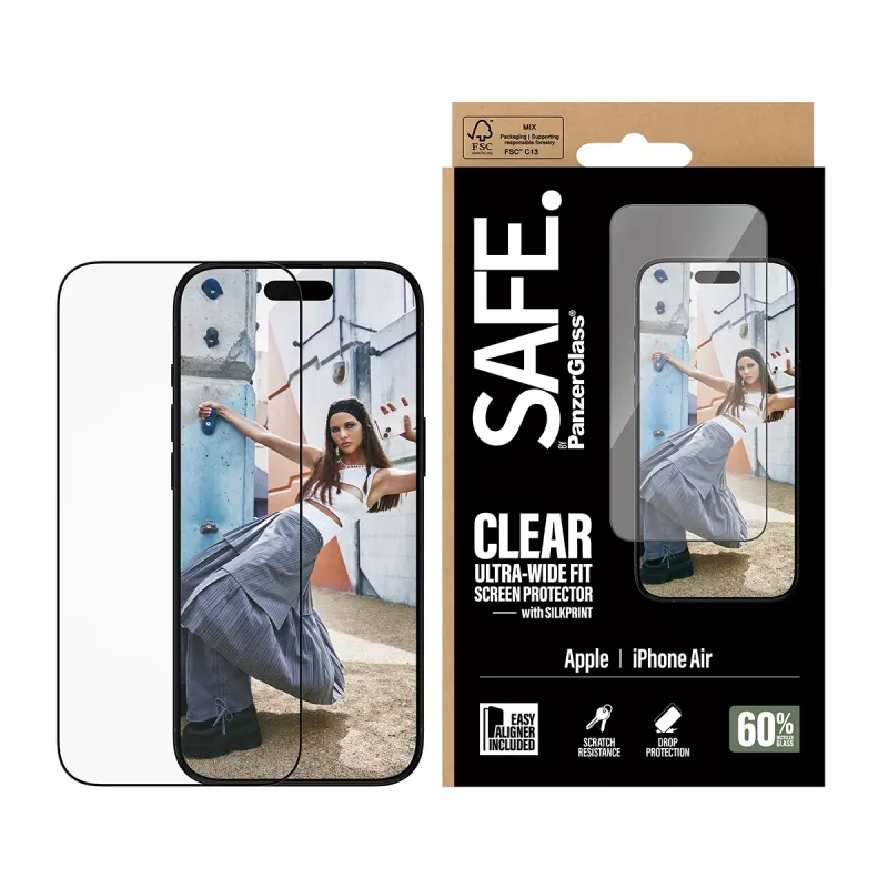Szkło ochronne PanzerGlass SAFE do iPhone 17 Ultra‑Wide Fit z czarną ramką