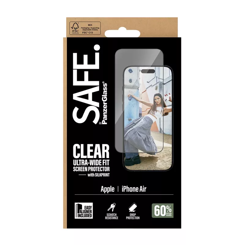 Szkło ochronne PanzerGlass SAFE do iPhone 17 Ultra‑Wide Fit z czarną ramką