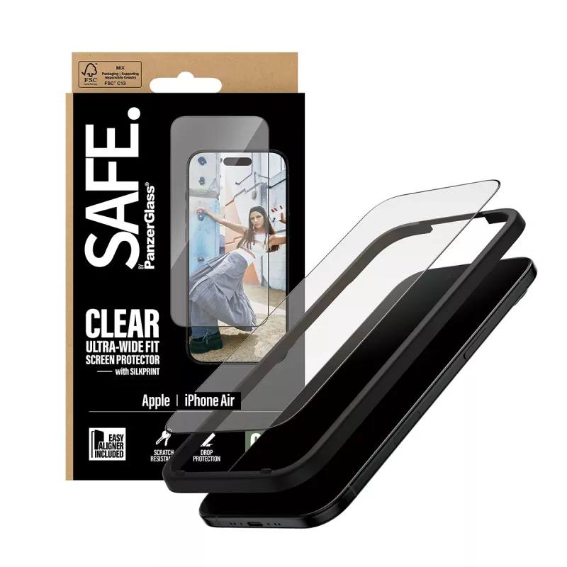 Szkło ochronne PanzerGlass SAFE do iPhone 17 Ultra‑Wide Fit z czarną ramką
