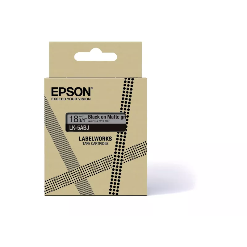 Taśma matowa Epson – szaro-czarna 18 mm (8 m) – LK-5ABJ, czarny na szarym, LK, Rhino, LabelWorks LW-C410, LabelWorks LW-C610, 1,8 cm, 8 m