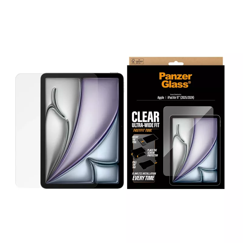 Szkło ochronne PanzerGlass do iPada Air 11 cali (2024–2026) Ultra‑Wide Fit, szkło hartowane, narzędzie FastFit