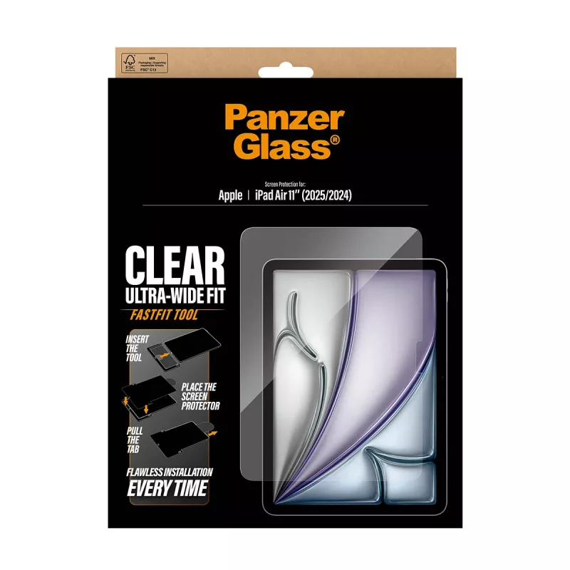 Szkło ochronne PanzerGlass do iPada Air 11 cali (2024–2026) Ultra‑Wide Fit, szkło hartowane, narzędzie FastFit