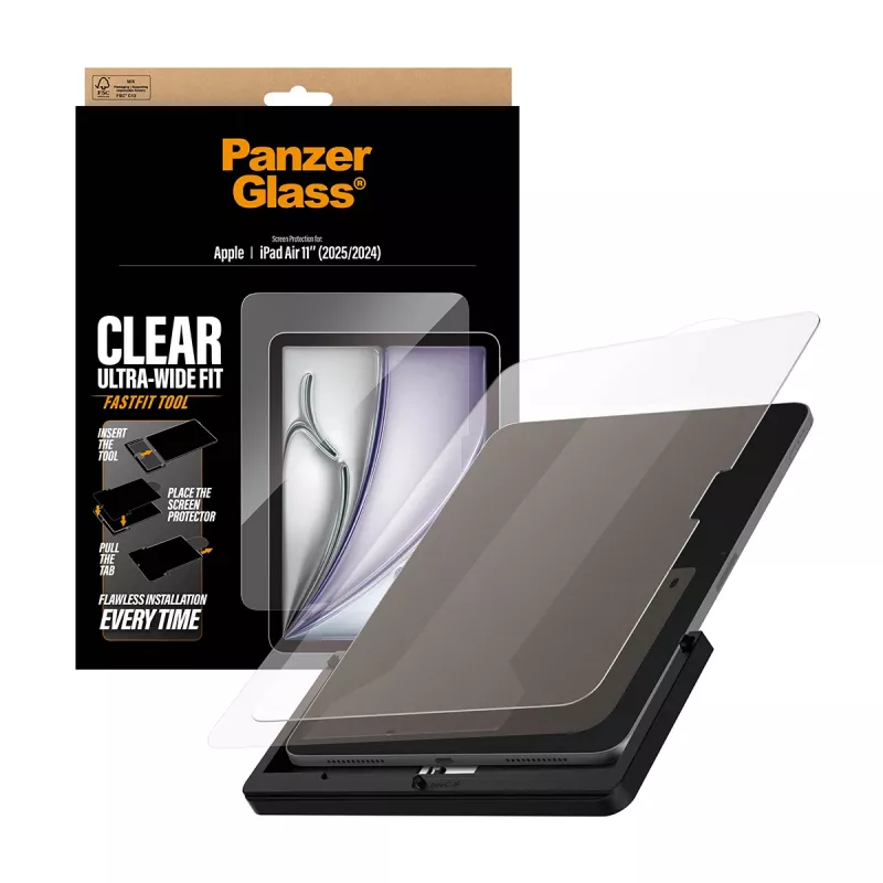 Szkło ochronne PanzerGlass do iPada Air 11 cali (2024–2026) Ultra‑Wide Fit, szkło hartowane, narzędzie FastFit