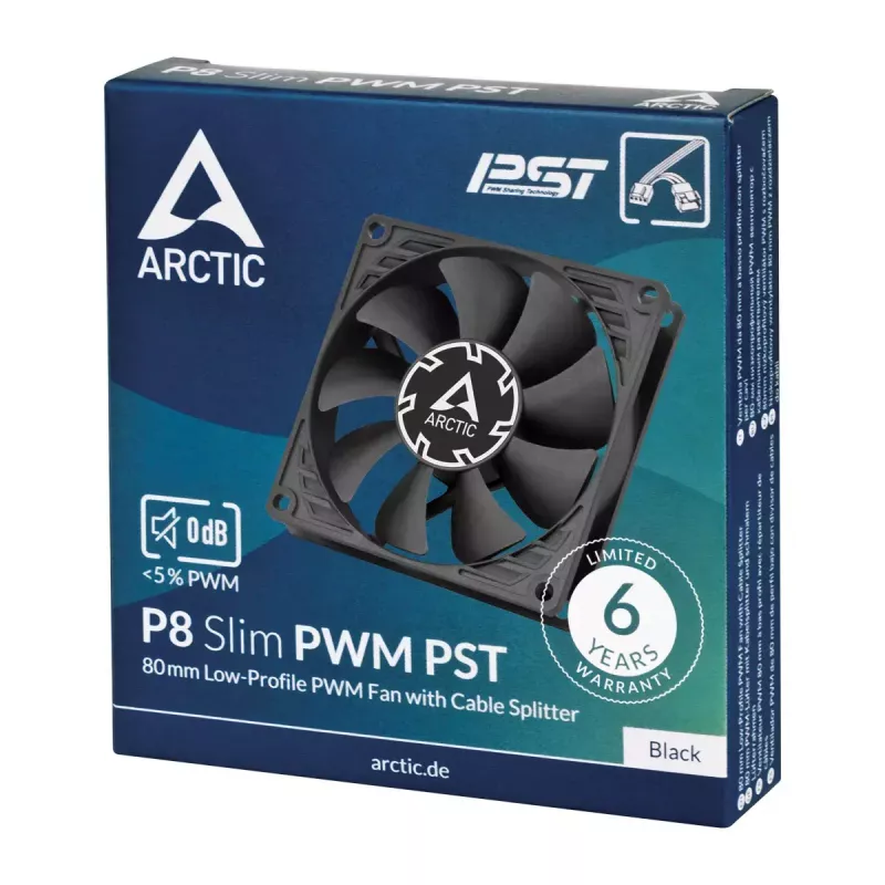 Wentylator Arctic P8 cienki PWM PST 80mm niskoprofilowy 38,23 m³/h łożysko hydrodynamiczne czarny
